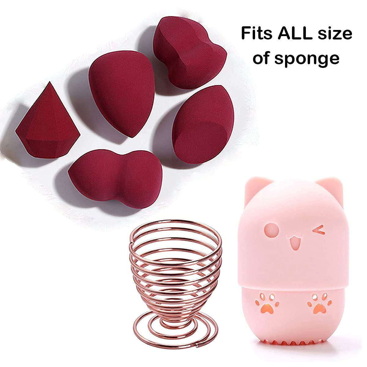 Makeup Sponge Holder, Beauty Sponge Holder + Makeup Blender Travel Case Beauty Sponge Blender Drying Stand & Storage Containers - Pink + Gold