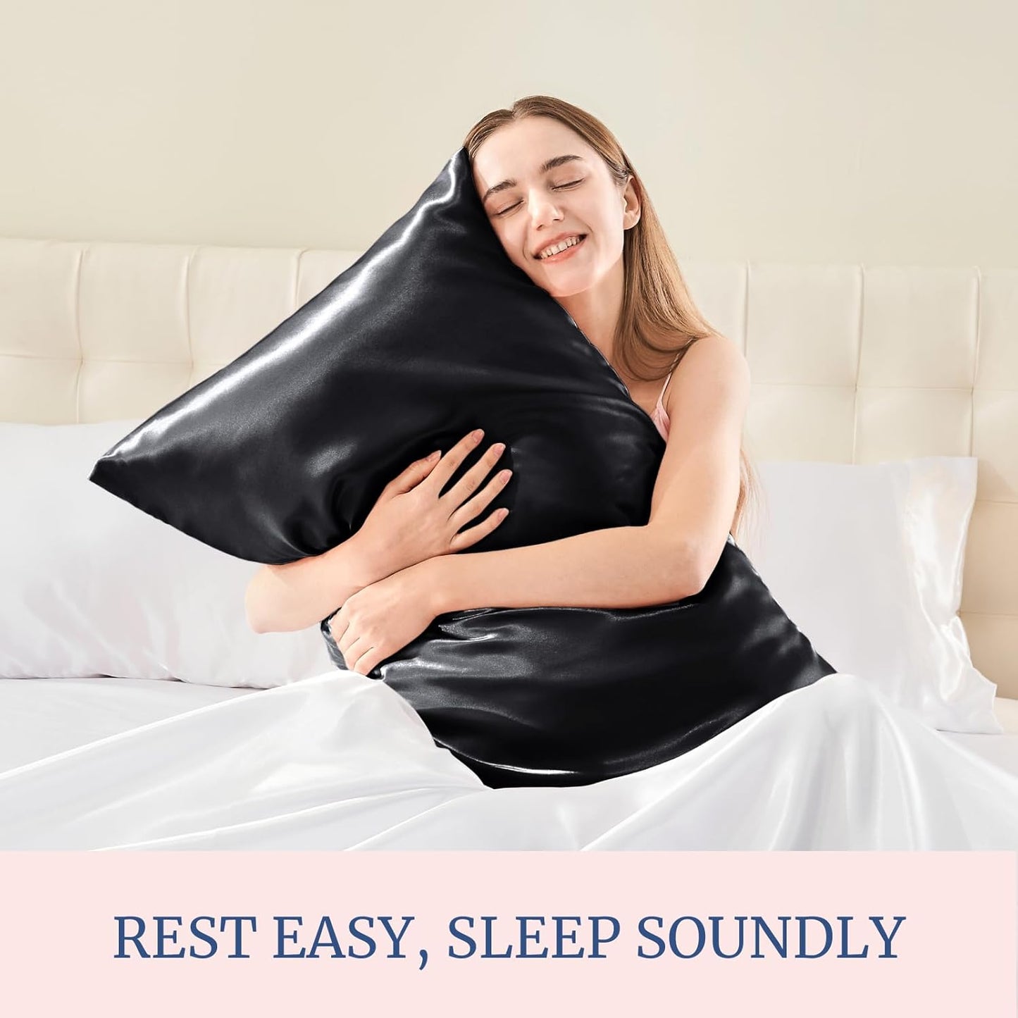 BEDELITE Satin Pillowcase for Hair and Skin, Super Soft Similar to Silk Pillow Cases 4 Pack with Envelope Closure, Cooling Pillowcases for Women Men (20"x26" Standard Size, Black)