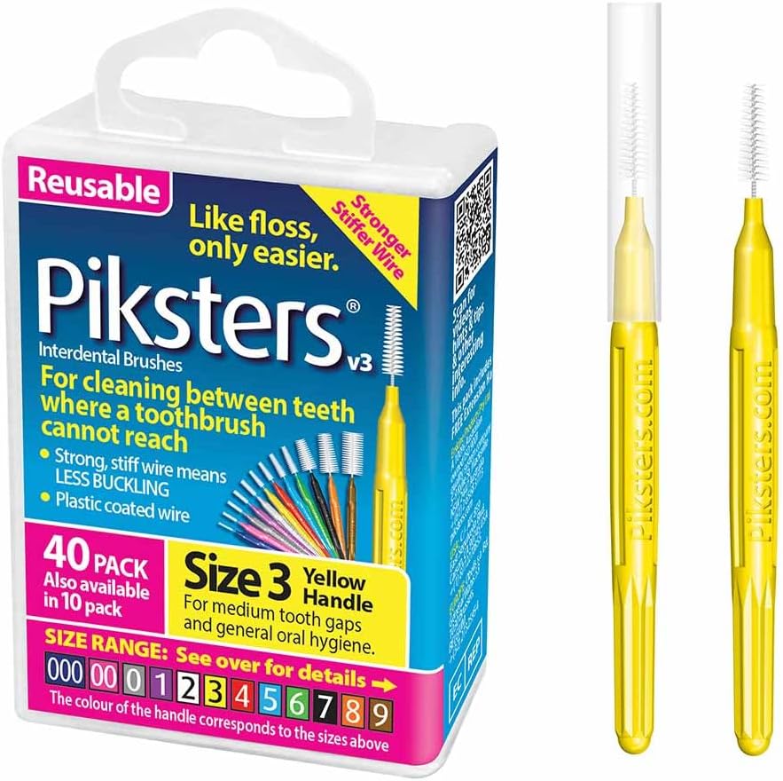 Piksters Interdental Brushes, 40 pk, Size 3, Interdental Tooth Brush for Medium Gaps, Gum Soft Bristles for Plaque Removal, Safe for Braces