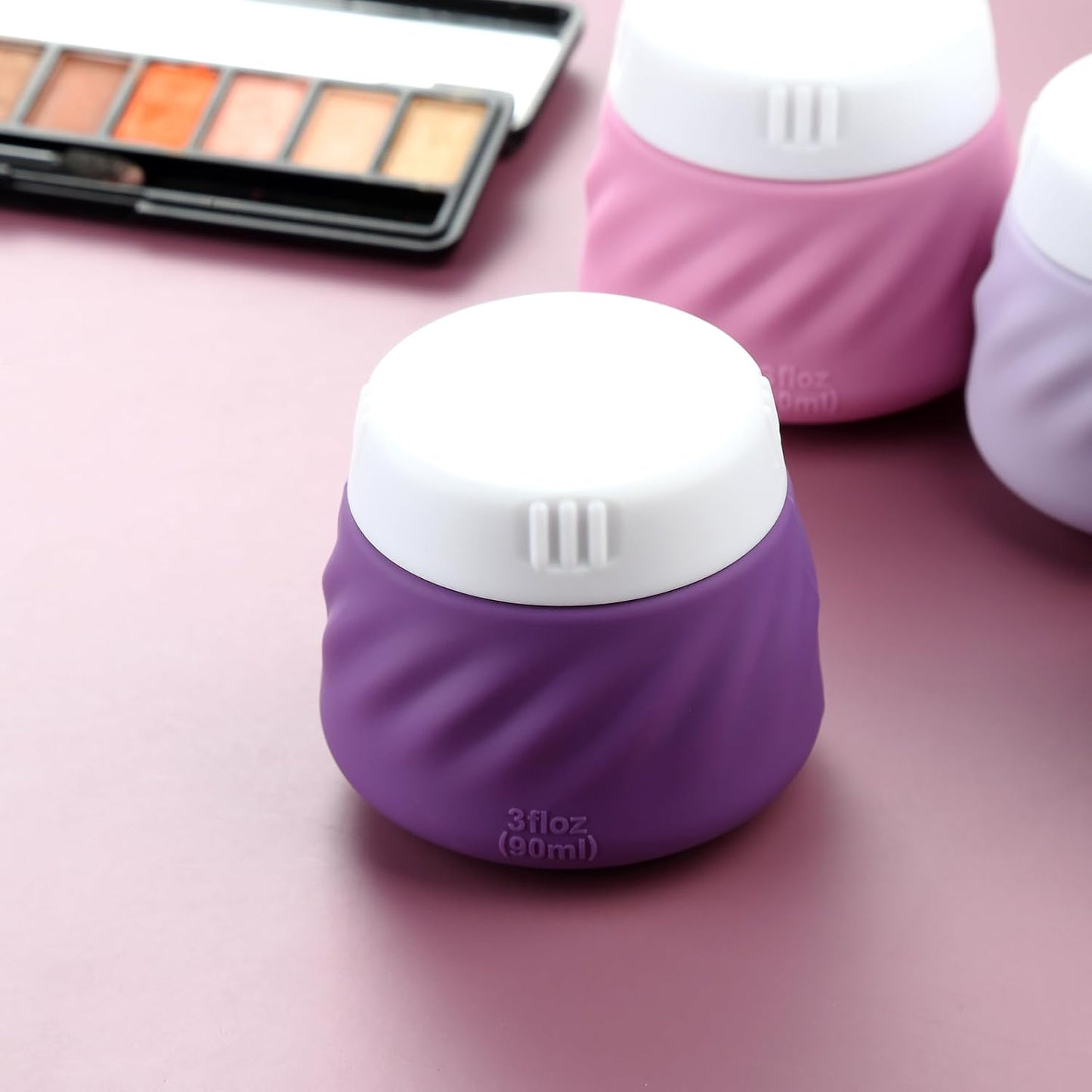 Gemice Silicone Cream Jars TSA Approved Travel Size Containers with Clear Bag, Leak-proof Travel Accessories with Lid for Cosmetic Face Body Hand Cream (4 Pack)