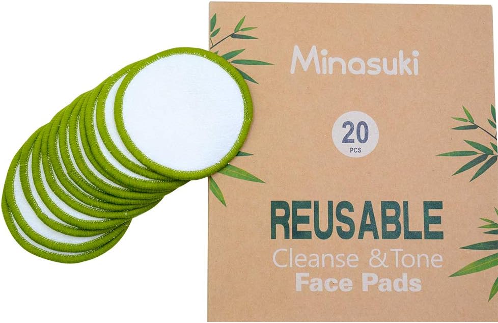 20 Pack Reusable Makeup Remover Pads - Bamboo Reusable Cotton Rounds for Toner, Washable Pads for All Skin Types with Cotton Bag