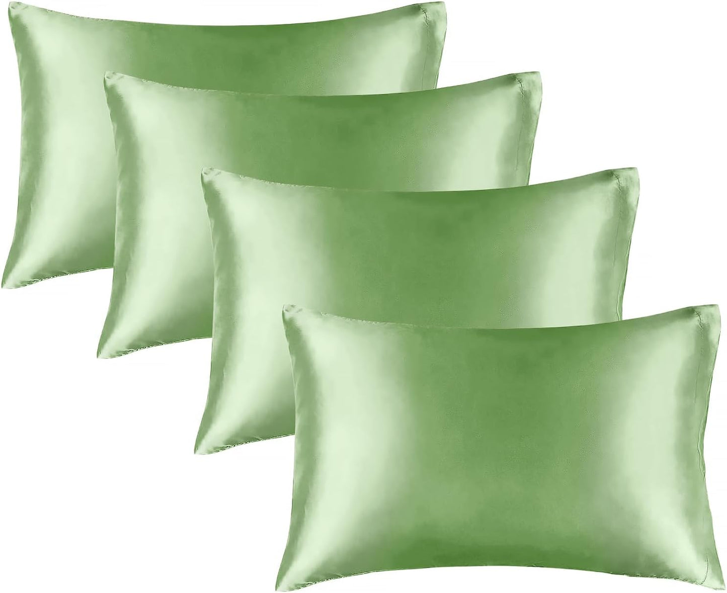 BEDELITE Satin Pillowcase for Hair and Skin, Super Soft Similar to Silk Pillow Cases 4 Pack with Envelope Closure, Cooling Pillowcases for Women Men (20"x30" Queen Size, Sage Green)