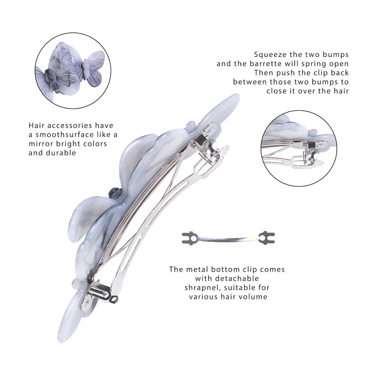 Hair Barrettes, 3pcs Large Hair Barrettes for Thick Hair, Elegant French Barrettes Retro Hair Accessories for Women Daily Wear, Light blue