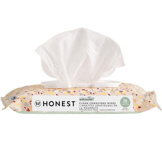 The Honest Company Clean Conscious Multi-Use Wipes Hypoallergenic and Unscented for Sensitive Baby Skin Over 99% Water Compostable Plant Based Baby Wipes Terrazzo 36 Count