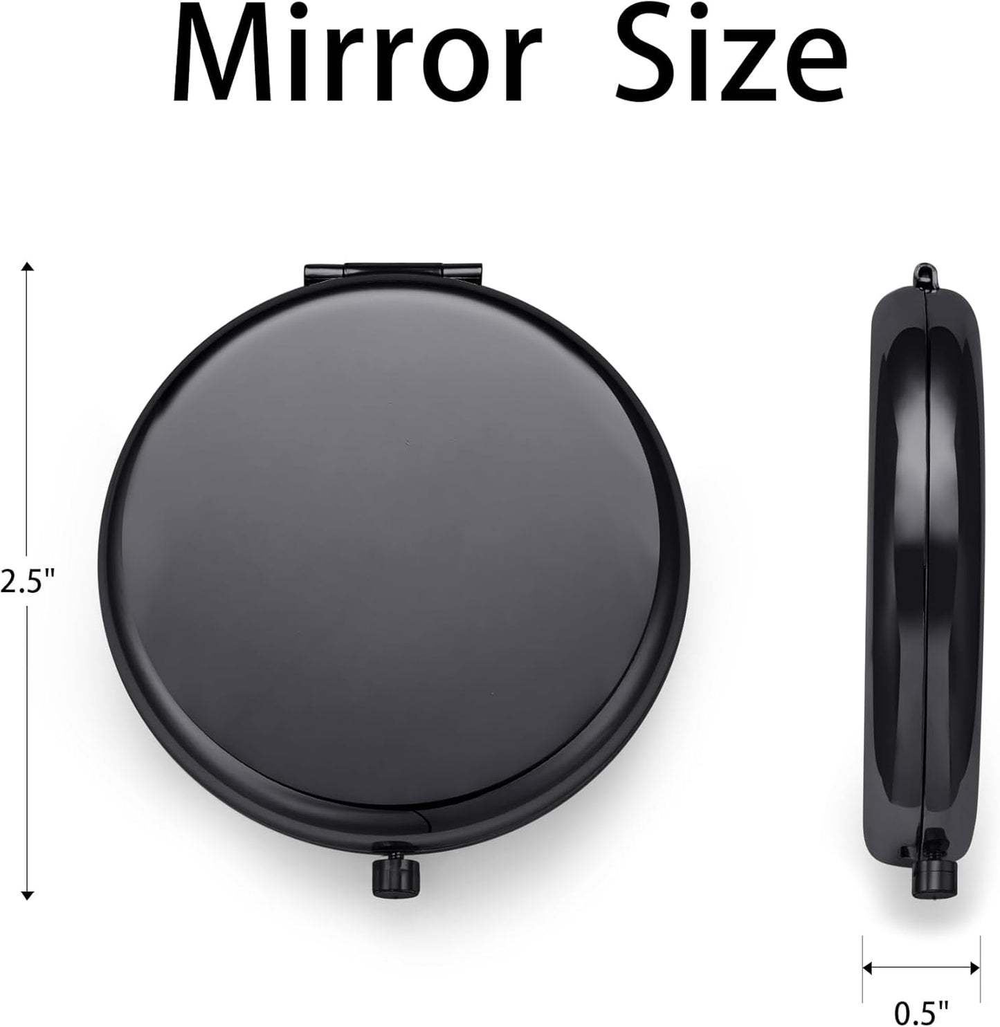 Compact Mirror, Pocket Travel Makeup Mirror for Purse, Metal Round Shell, 2-Sided 1X/2X Magnifying, Portable, Folding, Handheld, Black, 6 Pack