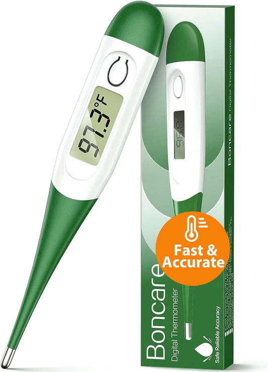 Boncare 10 Seconds Oral Thermometer for Adults and Kids - Accurate & Safe Rectal Thermometer for Baby with Fever Alarm, Digital Thermometer (Dark Green)