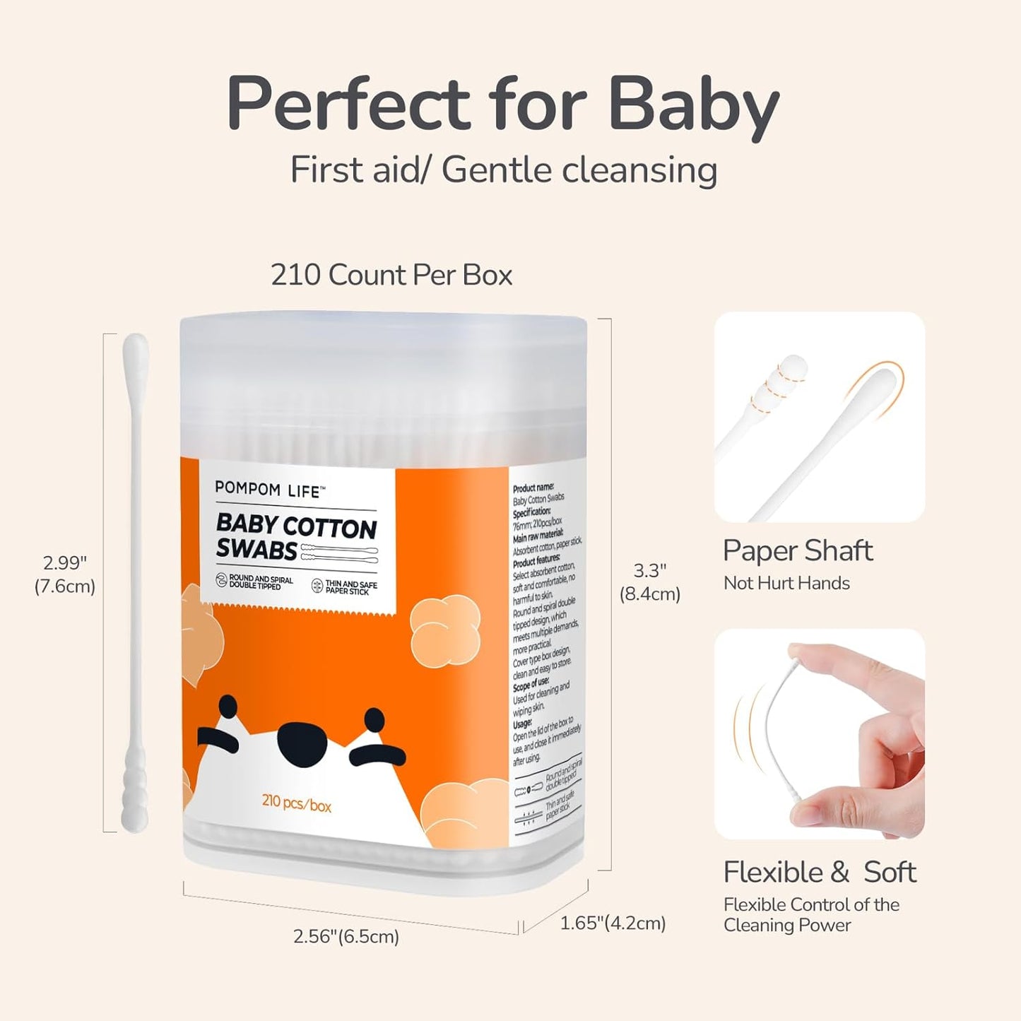 Baby Cotton Swabs 420 Count, Cotton Swabs For Personal Hygiene, Baby Safe Tips For Ear and Nose Clean With Biodegradable & Organic Cotton Buds, Double Tipped Safety Sticks, 100% Eco-Friendly