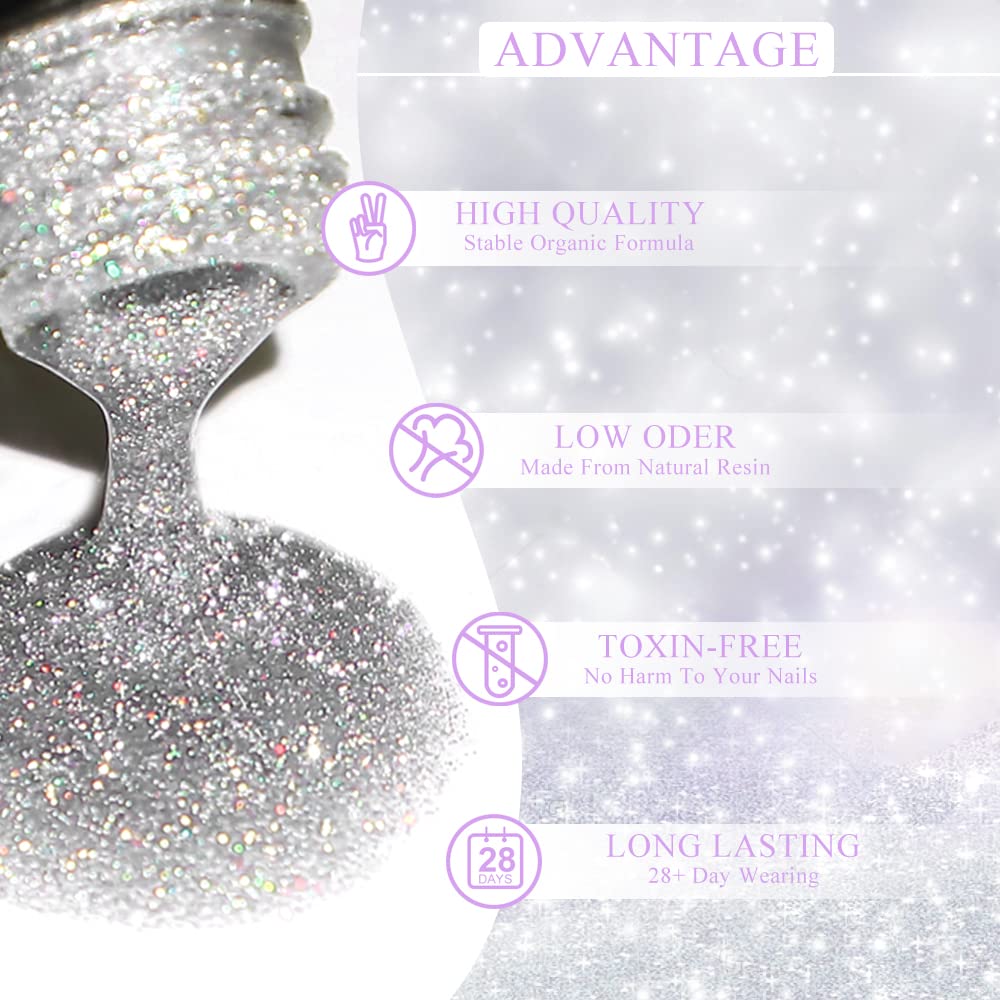 MIZHSE 6 Glitter and 6 Holographic Gel Nail Polish, Sparkle Shiny Glossy Rainbow Iridescent High Pigment Gel Polish Nail Lacquer Soak Off Manicure Art Gift for Ladies