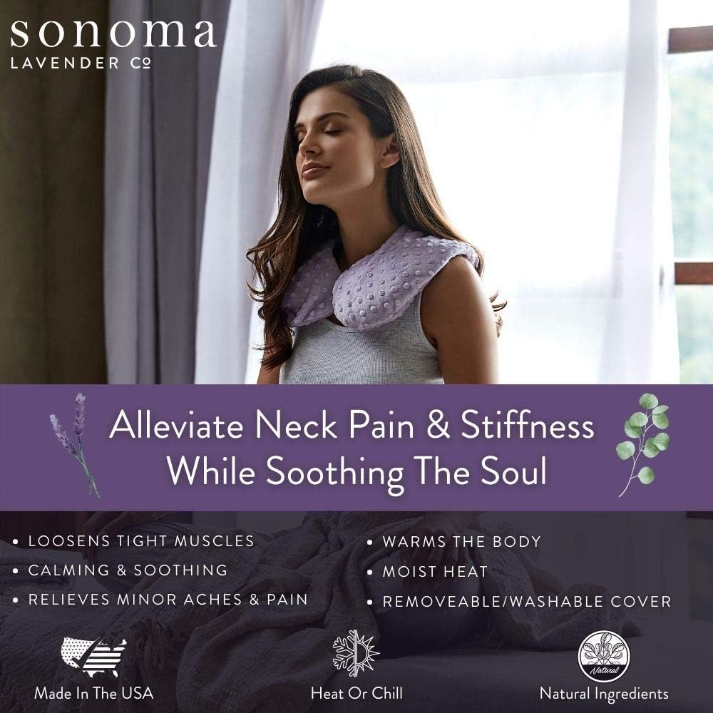Sonoma Lavender Luxury Eucalyptus/Lavender Heatable/Chillable Neck Pillow, Microwaveable for Neck and Shoulders with Removable Washable Covers, Great for Relaxation and Pain Relief (Green Dot)