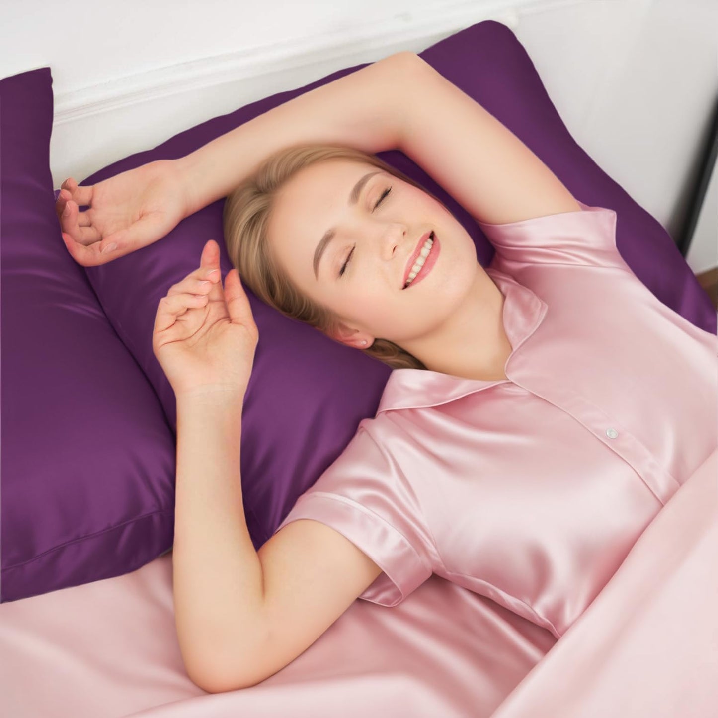 INSSL Mulberry Silk Pillowcase fr Hair and Skin Health, Natural Silk Pillow Cover with Hidden Zipper Both Side Silk1 pcs (Dark Purple, Queen 20"x 30")