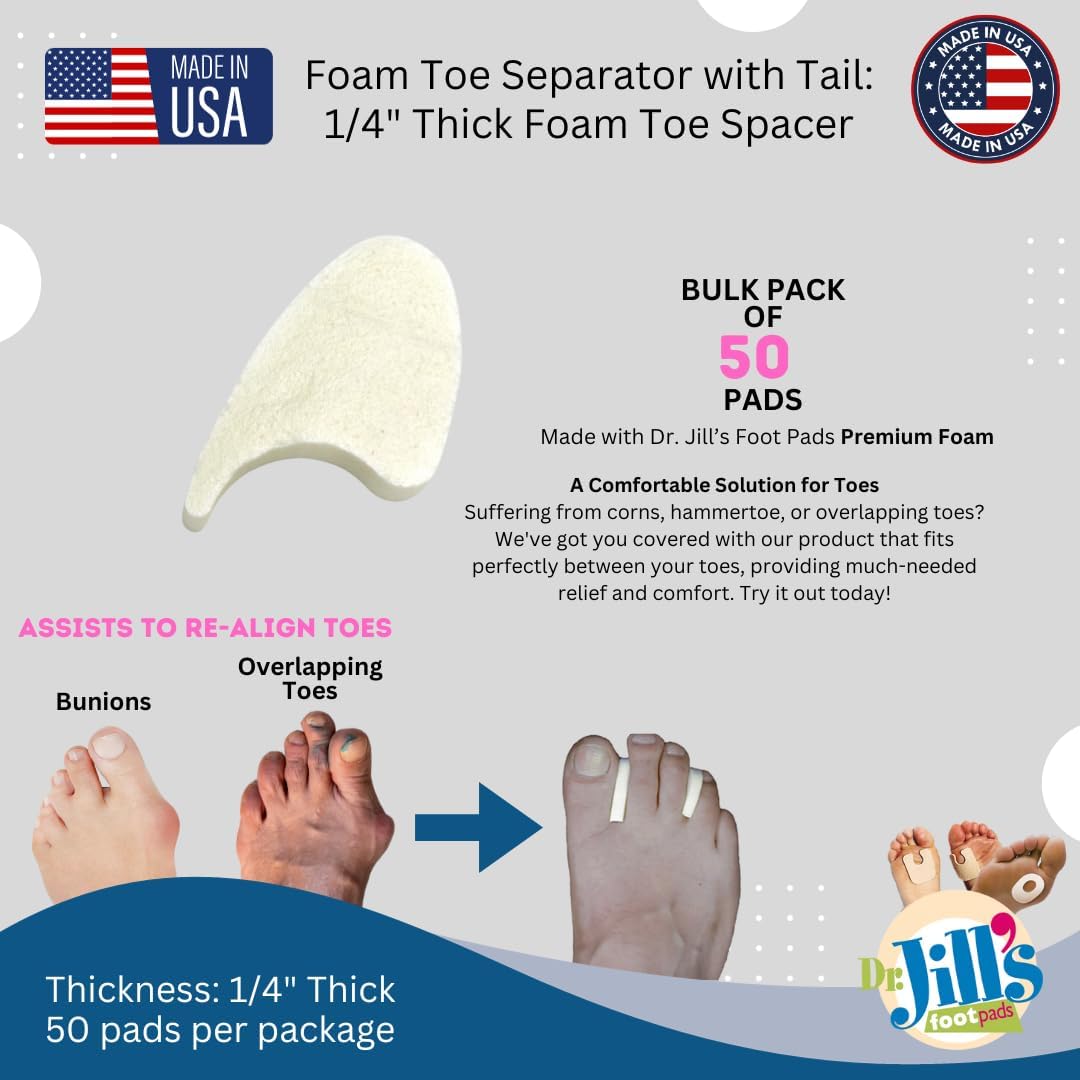 Dr. Jill's Foot Pads, YJ44-9070, Toe Separator Pad 1/4" Foam (50 Pack) with Tail