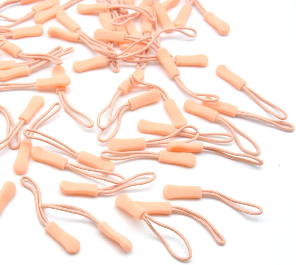 Ruidee 50 Pieces Zipper Pulls Zipper Tabs Zipper Pull Cord Extender Replacement Zipper Pulls for Backpacks, Jackets, Luggage, Purses, Handbags（Light Flesh Pink）