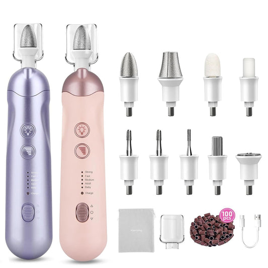 2 Pack Electric 9-in-1 Cordless Nail Drill with 100 Bits, 5 Speeds, Home & Salon Must-Have