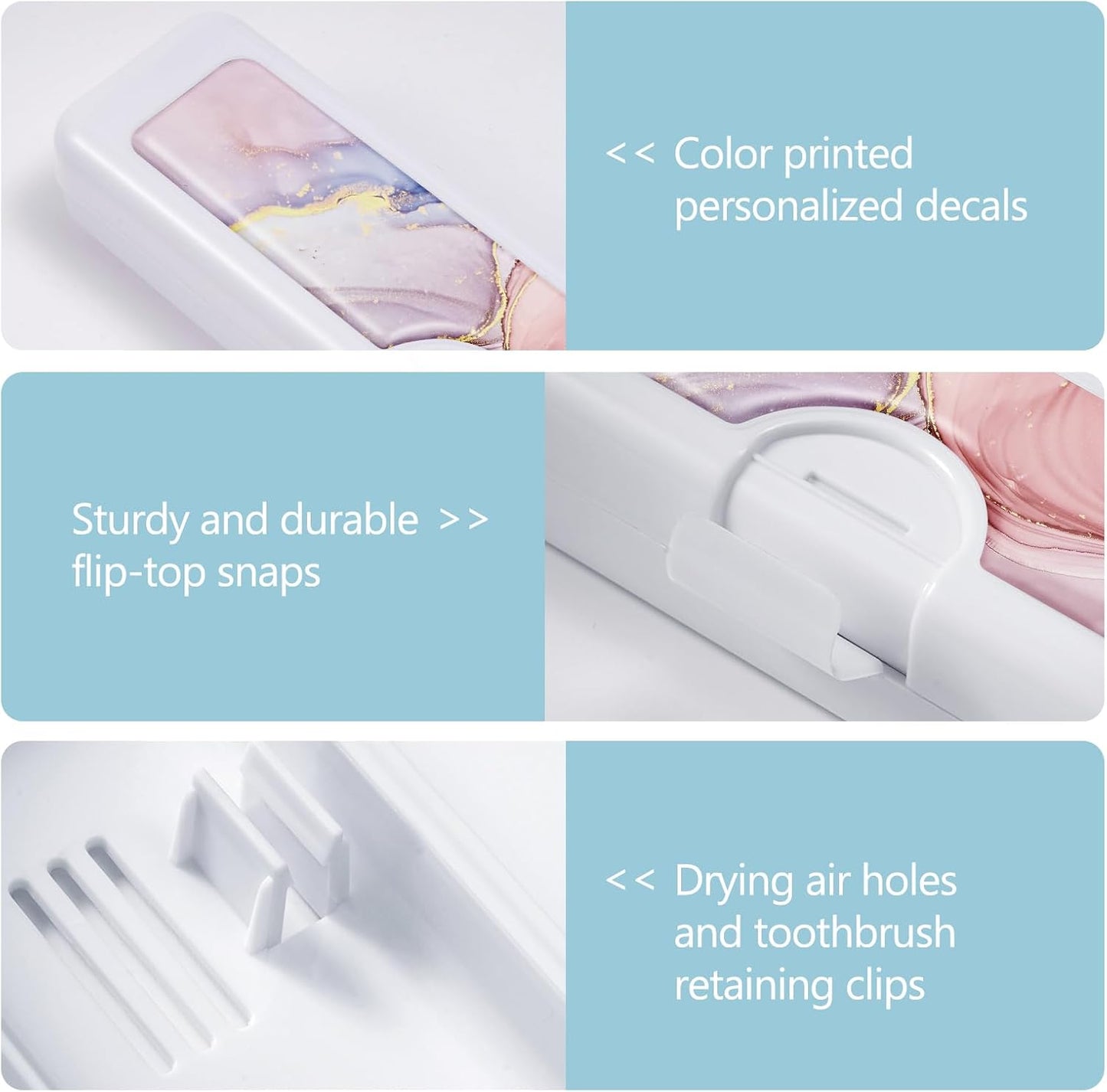 Toothbrush Travel Case - Colorful Pattern, Holder and Covers for Toothbrushes, Includes Tongue Scraper Case