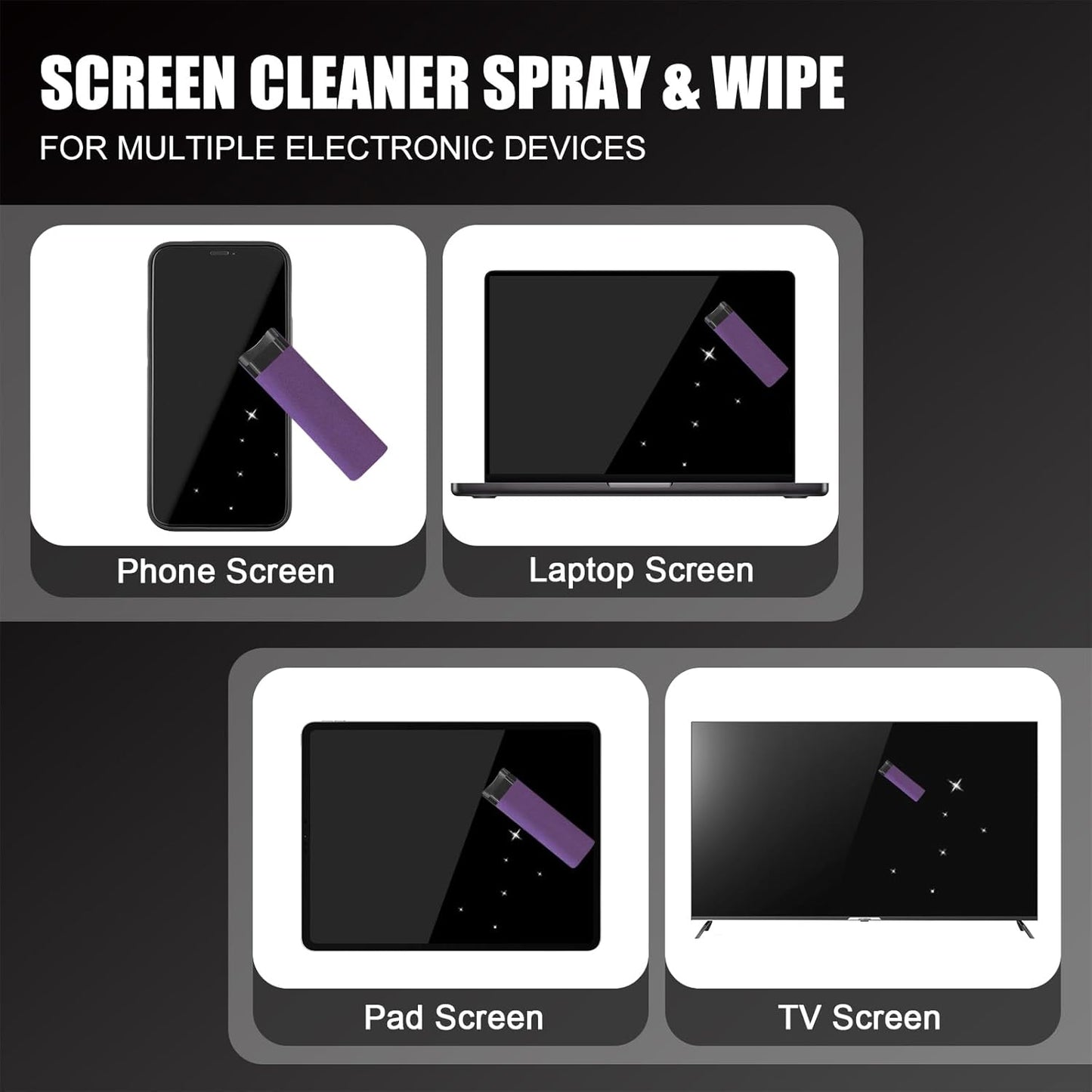walrfid Car Screen Cleaner, Computer Screen Cleaner Spray and Wipe, Laptop Cleaning Mist Kit for Electronic iPad, iPhone, Phone, MacBook, TV, Monitor Display, with Black Graffiti Case - Purple