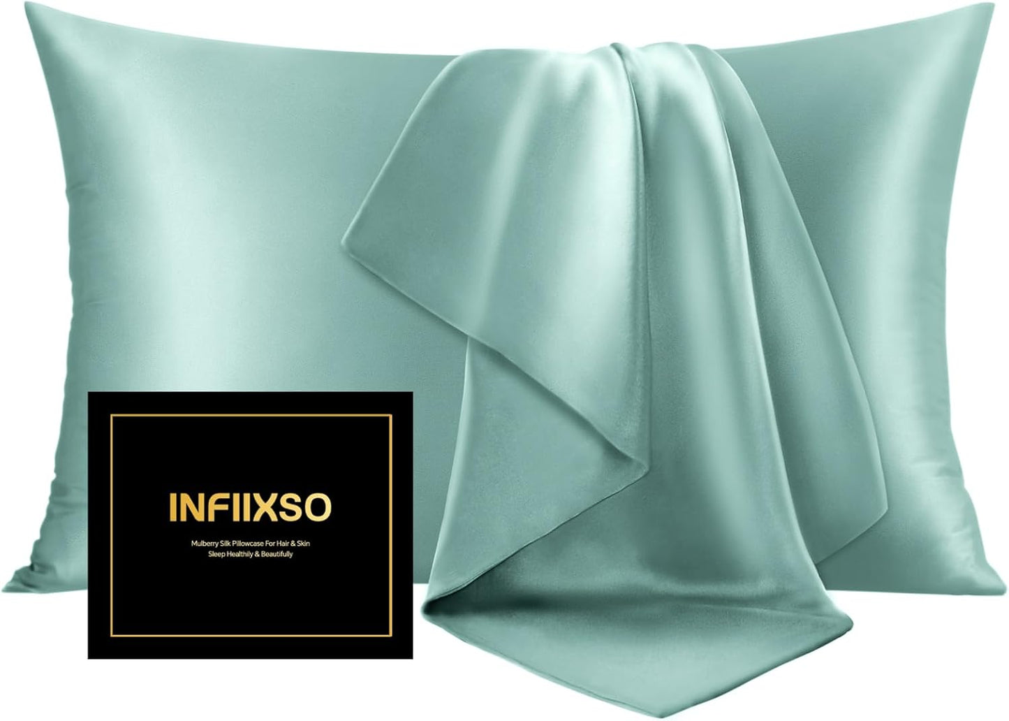 INFIIXSO Mulberry Silk Pillowcase for Hair and Skin, Silk Pillow Cases King Size with Hidden Zipper 20"x40", Extraordinary Smooth and Soft Cooling Pillow Cases for Hot Sleepers(ICY Morn, 1 Pack)