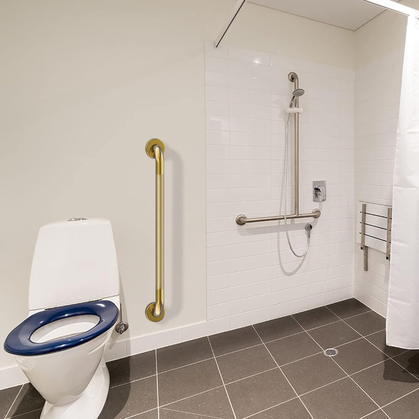 Gold Shower Grab Bar w/Anti-Slip Knurled Grip 32 Inch, Zepolu Wall Mounted Stainless Steel Bath Grab Bar,Safety Balanced Handrail, Handicap Injury Elderly Senior Assist Support Textured Handle