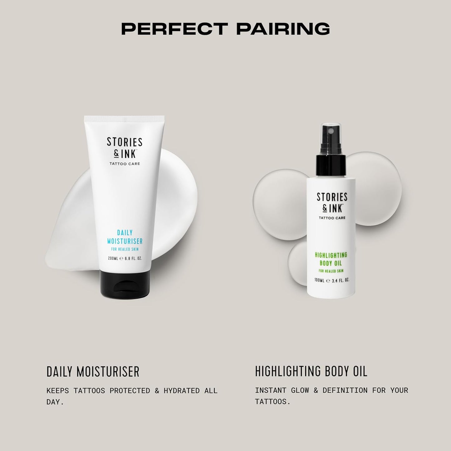 Stories & Ink Tattoo Care | DAILY MOISTURIZER for healed skin - with Advanced UV Ink Protection to Prevent Tattoo Fading, Protects & Hydrates Healed Tattoos, 200 mL / 6.8 Fl Oz