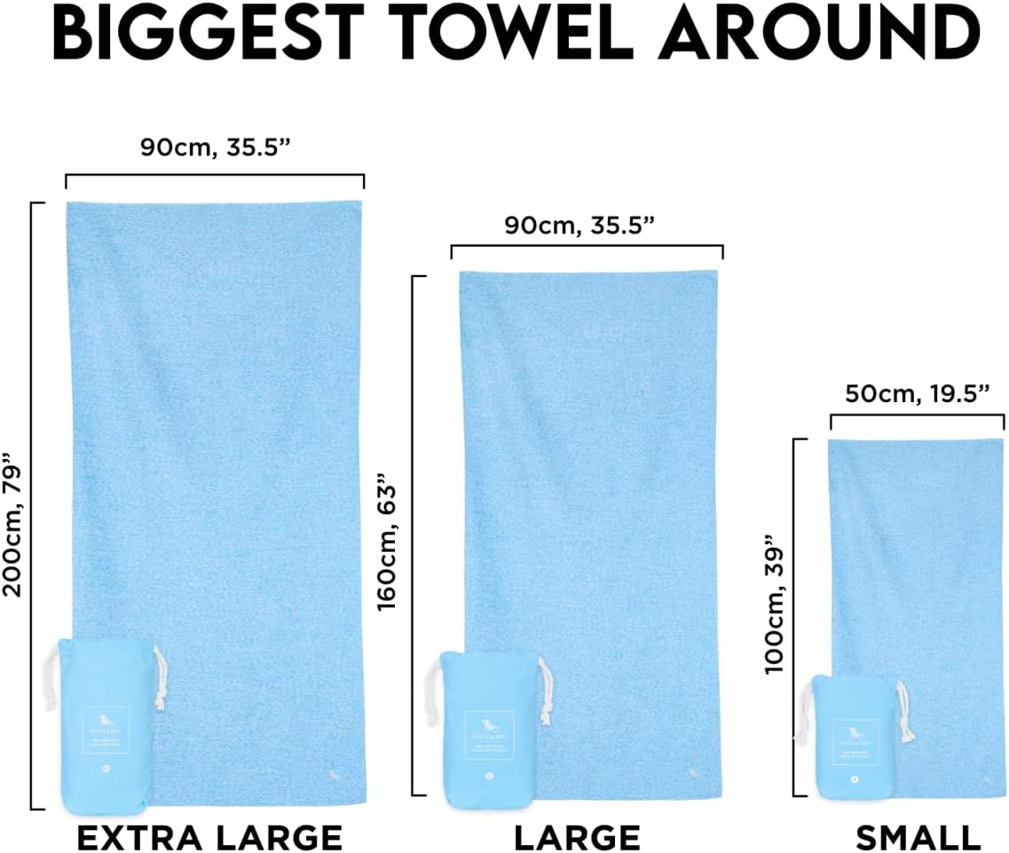 Dock & Bay Customized Beach Towel - Quick Dry, Sand Free - Compact, Lightweight - 100% Recycled - Includes Bag - Essential - Lagoon Blue - Large