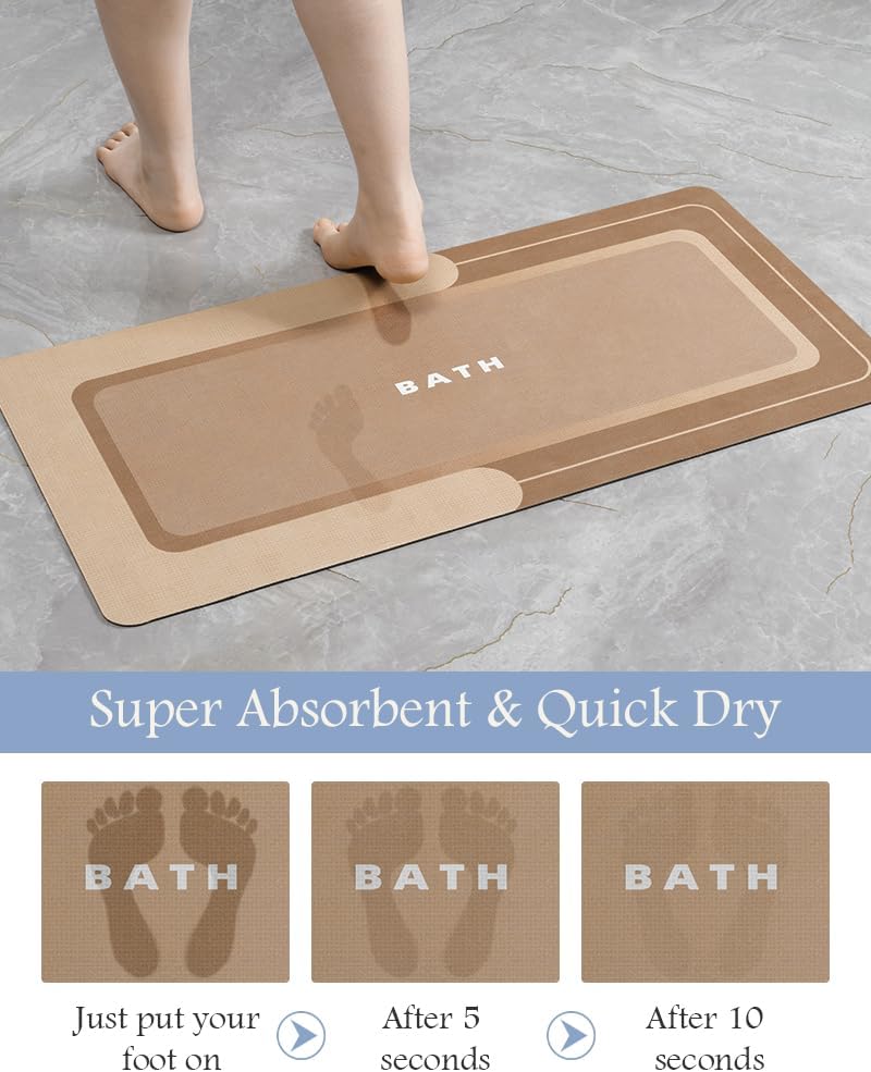 MontVoo Non Slip Bath Mat - Super Absorbent, Stain Resistant, Quick Dry - 17"x35" Brown