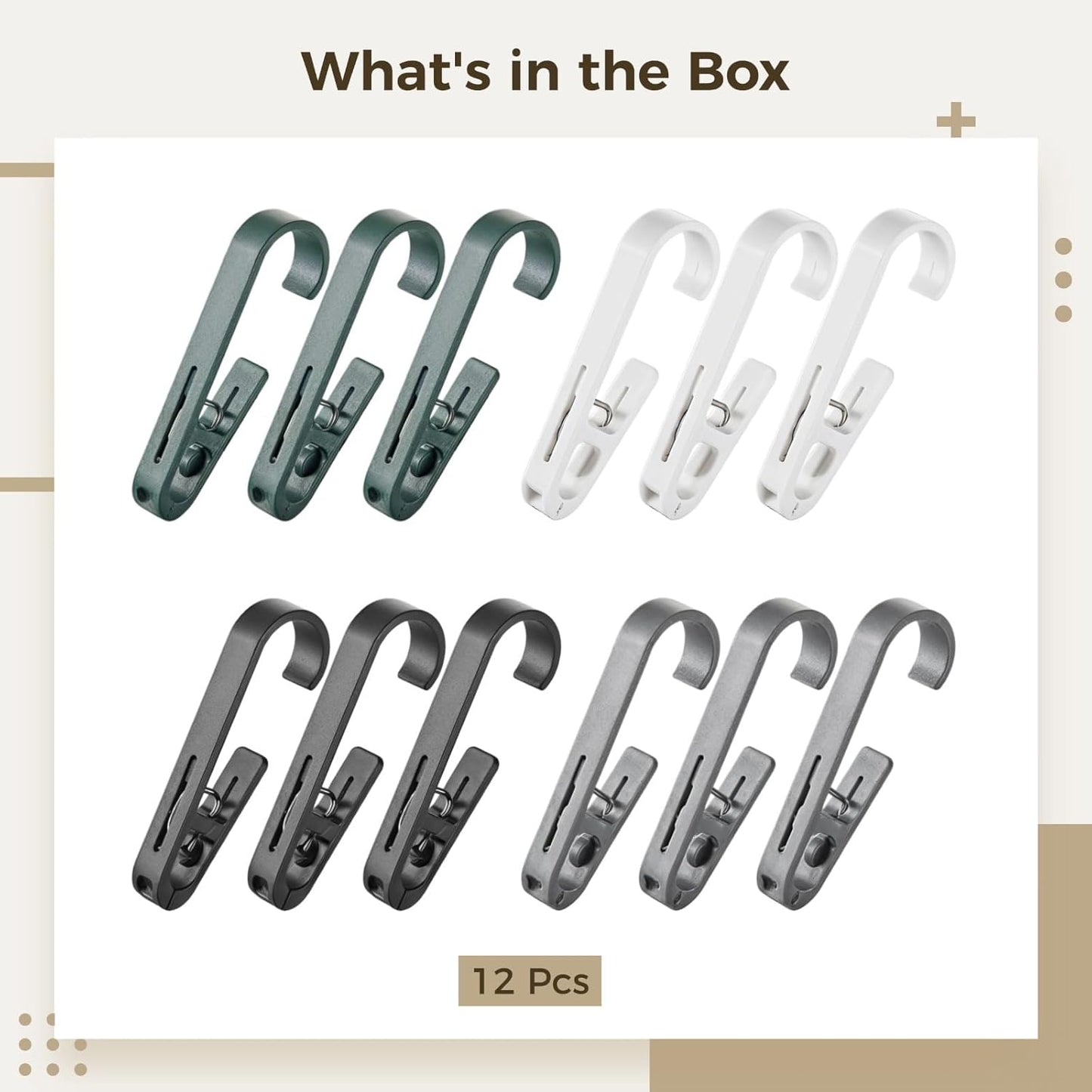 Large Clothes Pins Towel Clips 12 Pcs, Large Shower Curtain Hooks, Plastic Hanging Clips for Bathroom Shower Curtain Laundry