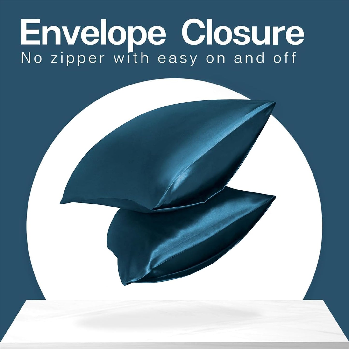 MR&HM Satin Pillowcase for Hair and Skin, Silk Satin Pillowcase 2 Pack, Queen Size Pillow Cases Set of 2, Silky Pillow Cover with Envelope Closure (20x30, Teal)