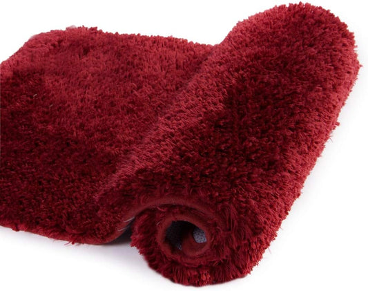 Walensee Bath Rug - Non Slip, Soft Microfiber Shaggy Bath Mat (20 x 32, Red), Machine Washable, Thick Plush Shower Mat