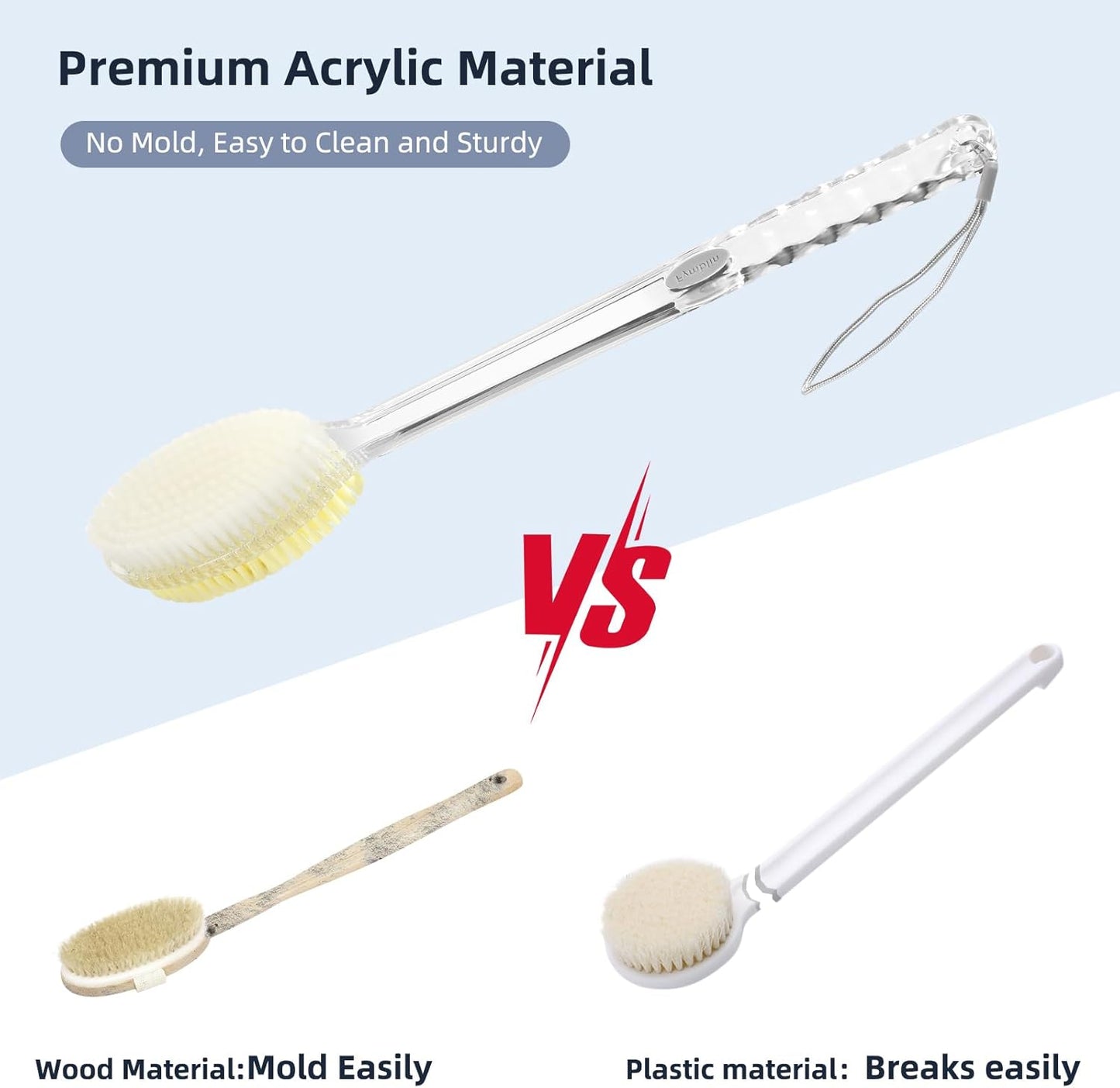 Back Scrubber Long Handle for Shower,Back Brush Dual-Sided with Stiff and Soft Bristles,Body Exfoliator for Bath or Dry Brush