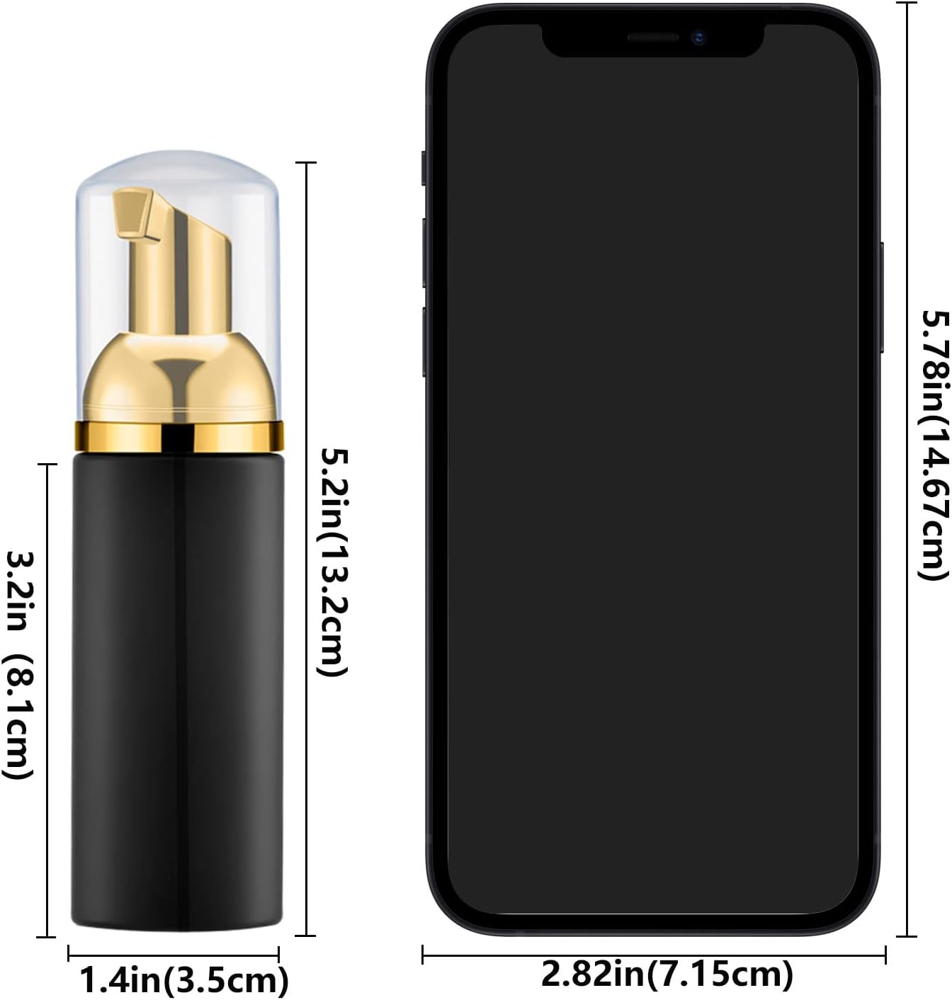 Lil Ray 2 Oz Empty Black Foam Pump Bottle, Foamer Soap Dispenser for Lash Shampoo, Hand Soap, Foaming Cleaner(Gold Pump, 12 PCS)