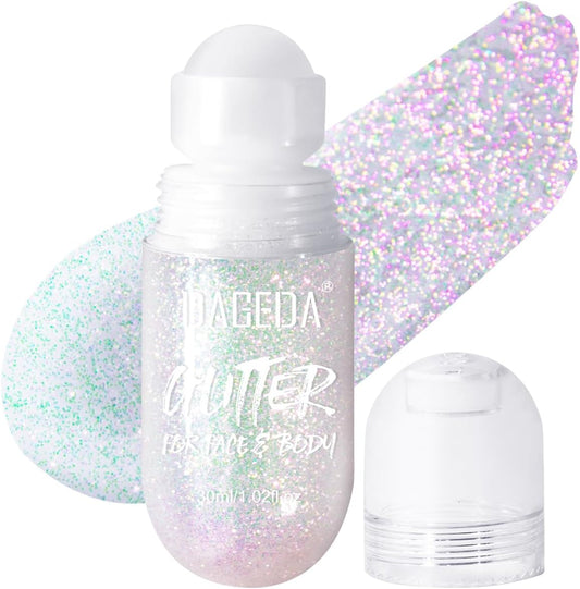 DAGEDA Body Glitter Gel, Roll-on Face Glitter for Mermaid Makeup Festival Rave Accessories, Holographic Hair Glitter Gel,Body Shimmer Halloween Makeup for Rave Party (Sparkling Pink)