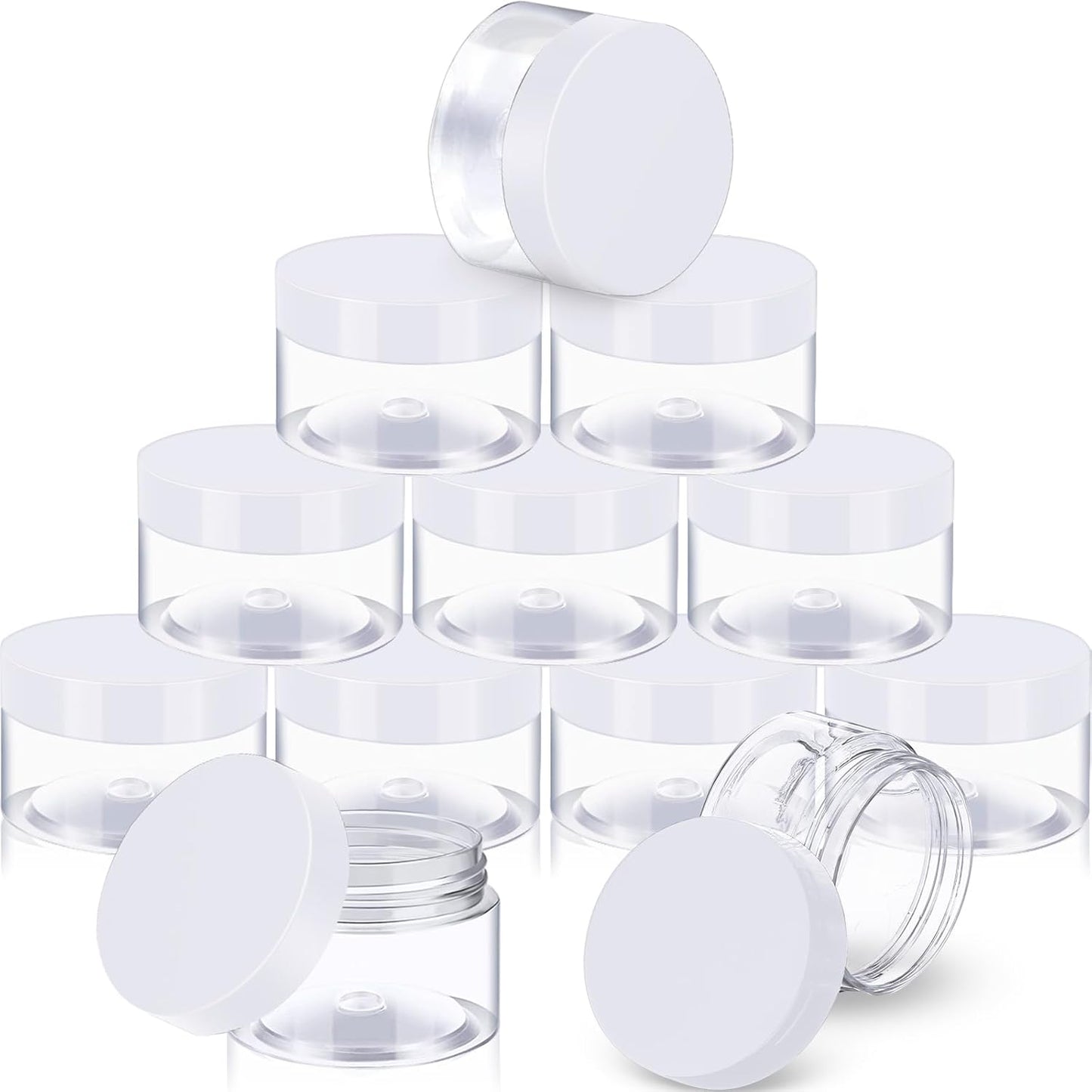 SATINIOR 12 Pack 16 oz Plastic Container Jars with Lids Round Clear Travel Cosmetic Container Slime Jars for Toiletries, Lotion, Cream, Ointments, Makeup, Rhinestone, Samples, Kitchen Storage(White)