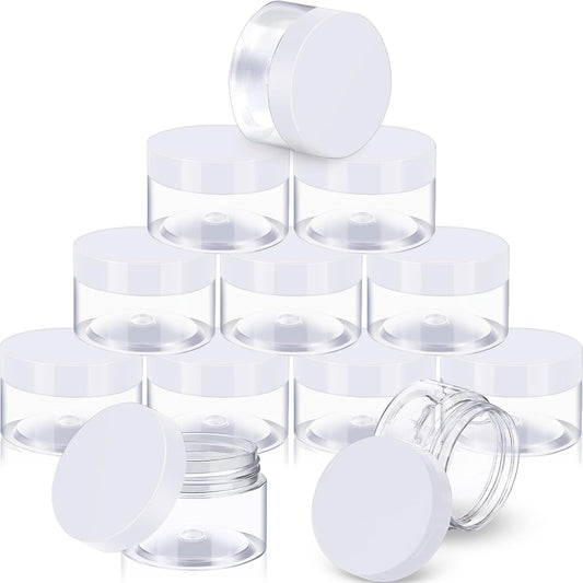 12 Pack Small Plastic Containers with Lids Clear Plastic Favor Storage Jars Wide Mouth for Beauty Products (2 Ounce, White)