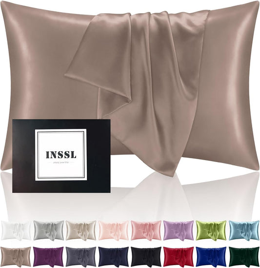 INSSL Mulberry Silk Pillowcase for Hair and Skin Health,Natural Silk Pillow Cover with Hidden Zipper Both Side Silk1 pcs (Light Coffee, Queen 20"x 30")