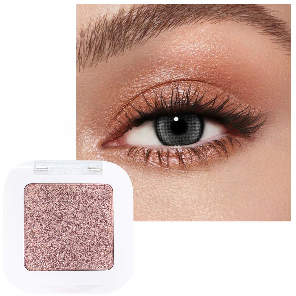 evpct Rose Gold Single Eyeshadow Palette Makeup for Older Women, Amber Rush Brown Shimmer Glitter Sparkly Cream Eye Shadow Palette Brightener Makeup for Older Women, High Pigment Monochrome Eyeshadow