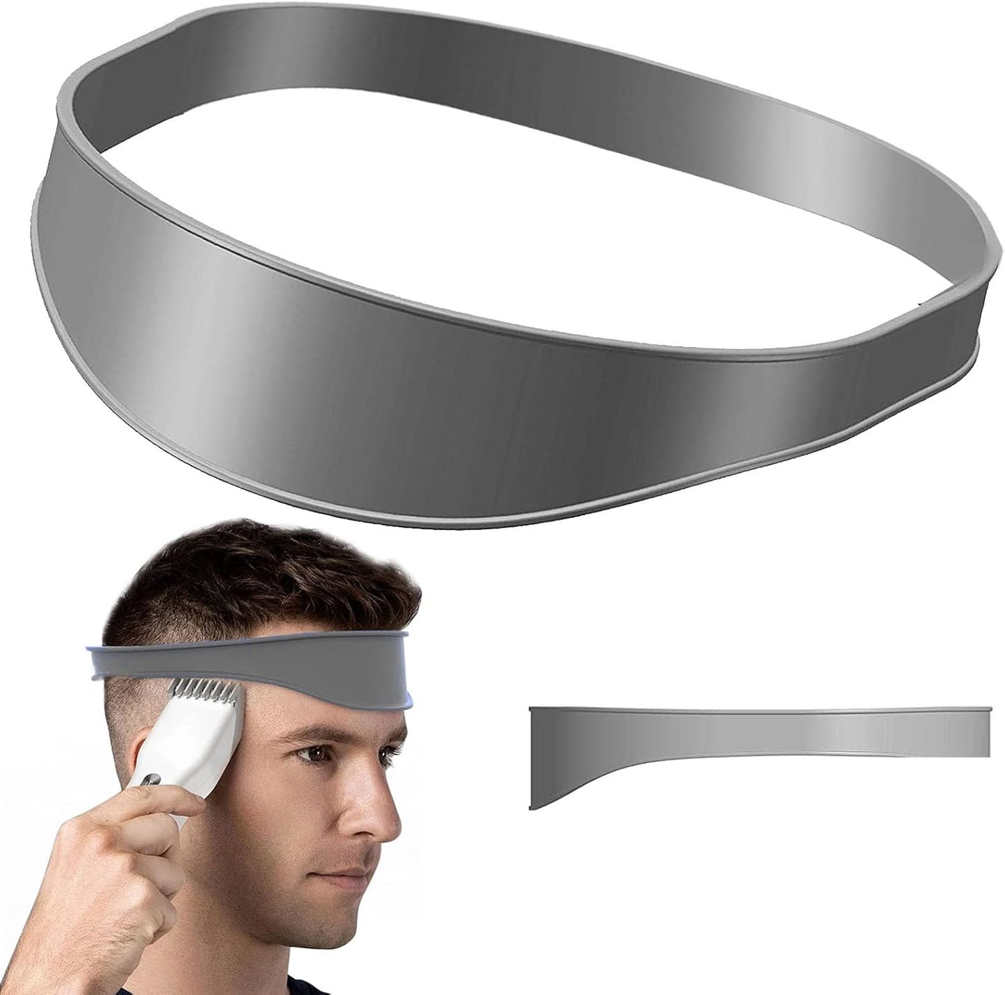 Neckline Shaving Template and Hair Trimming Guide, High-Grade Curved Durable Silicone Haircut Band for DIY Home Haircuts Fade and Taper Guide for Clippers-Gray