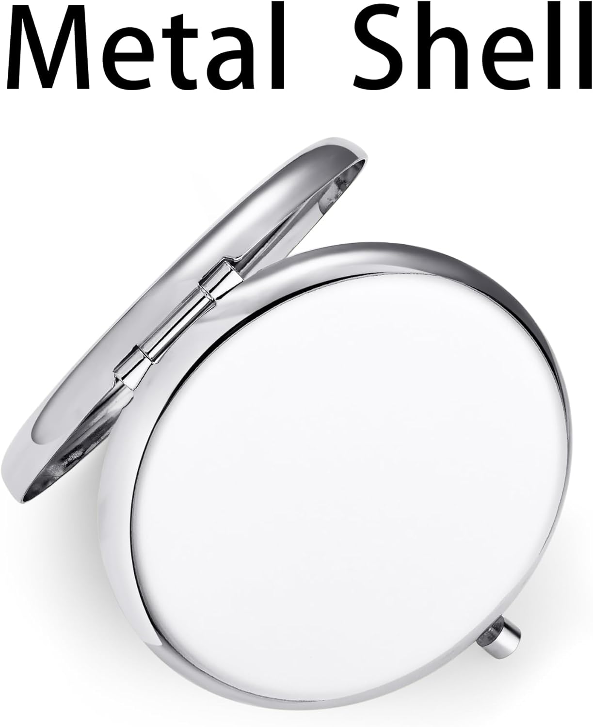 Compact Mirror, Pocket Travel Makeup Mirror for Purse, Metal Round Shell, 2-Sided 1X/2X Magnifying, Portable, Folding, Handheld, Silver, 2 Pack