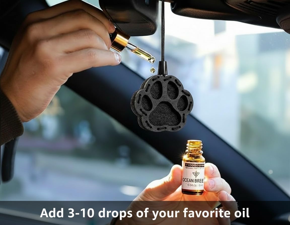 Wood Car Air Freshener — Handmade Car Air Freshener — Paw Designed Fragrance Oil Diffuser in Wooden Gift Box — Aromatherapy Gift Set with Ocean Breeze Fragrance Oil - 10 ml