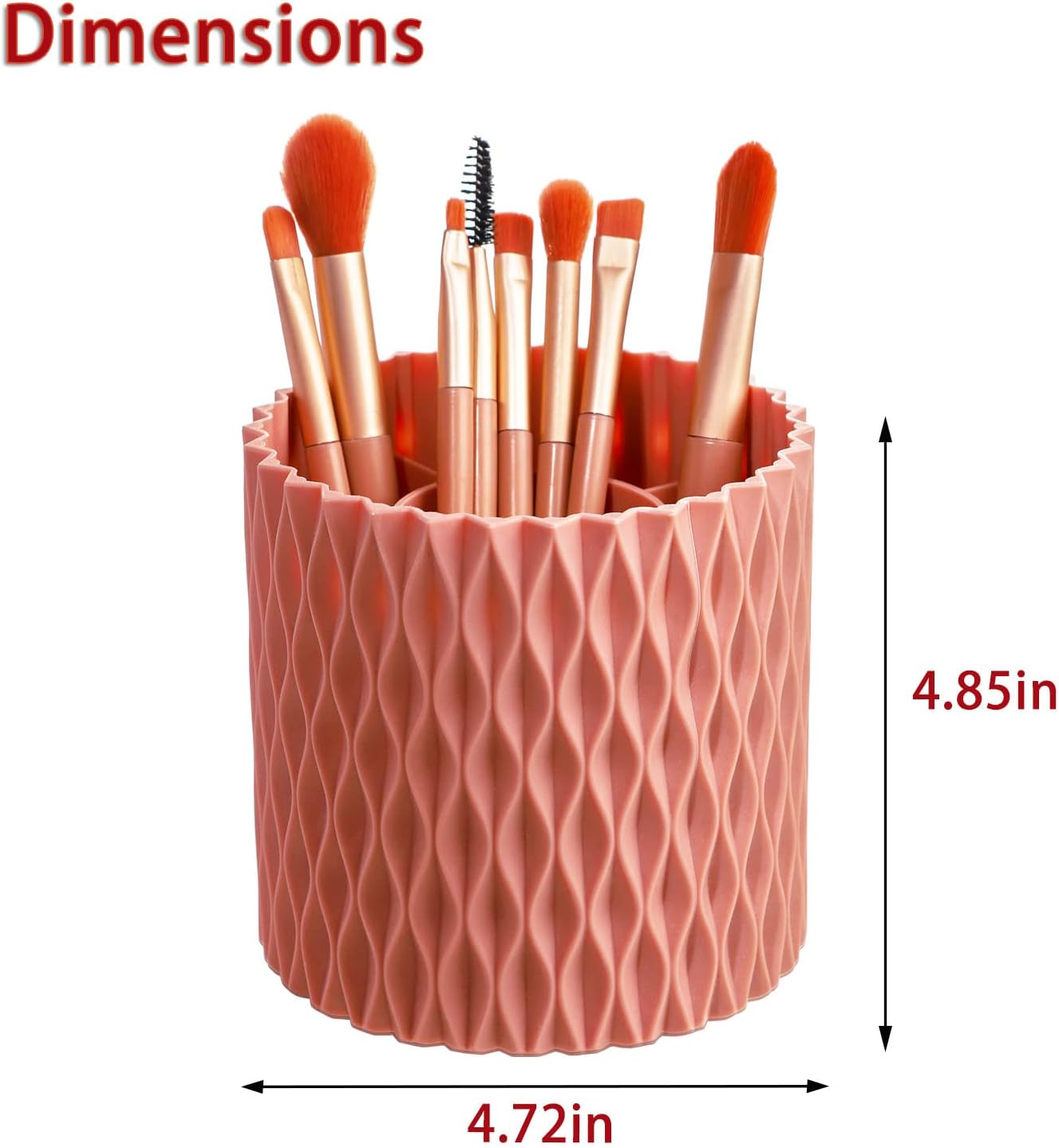 Pink 360° Rotating Makeup Organizer, Spinning Makeup Brush Holder, Unique Textured Makeup Brush Cups for Vanity Decor, Lipstick Holder for Bathroom Counter, Desk Storage Container