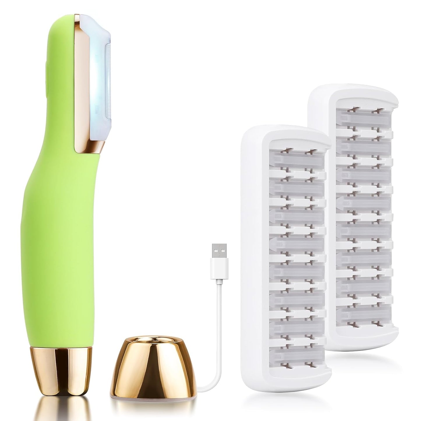 Sonic Dermaplane Razor for Women Face, Dermaplaning Tool for Face, Facial Hair Removal for Women, Sonic Edge Technology, Peach Fuzz with 16 Replaceable Blades(Green)