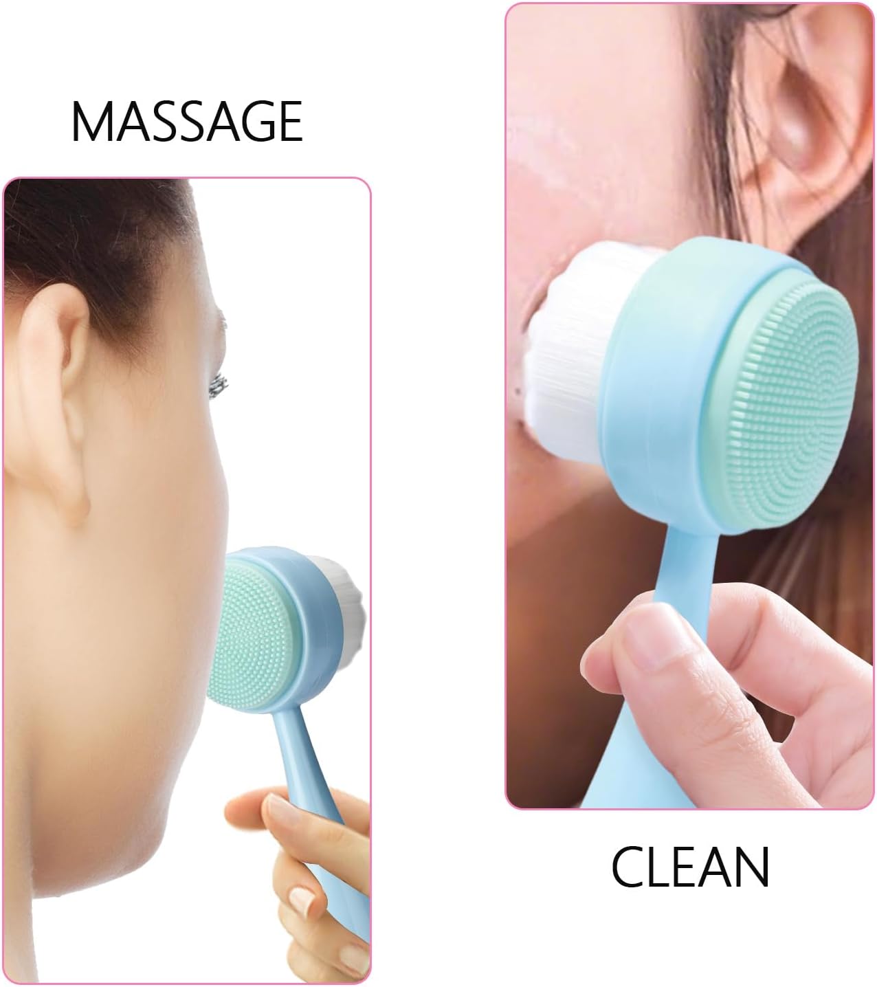 Face Brush 2 in 1, Facial Cleansing Brush Double Sides, Facial Exfoliation Scrub Brush Silicone Manual Face Scrubber Brush for Gentle Deep Pore Cleansing, Skincare (Sky Blue, 1 Pack)