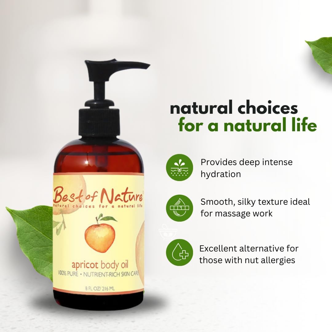 Best of Nature 100% Pure Apricot Oil – Lightweight Massage & Body Oil, Unscented Moisturizer for Hair, Skin, Face, Ideal Carrier Oil for Essential Oils, Gallon (128 fl oz)