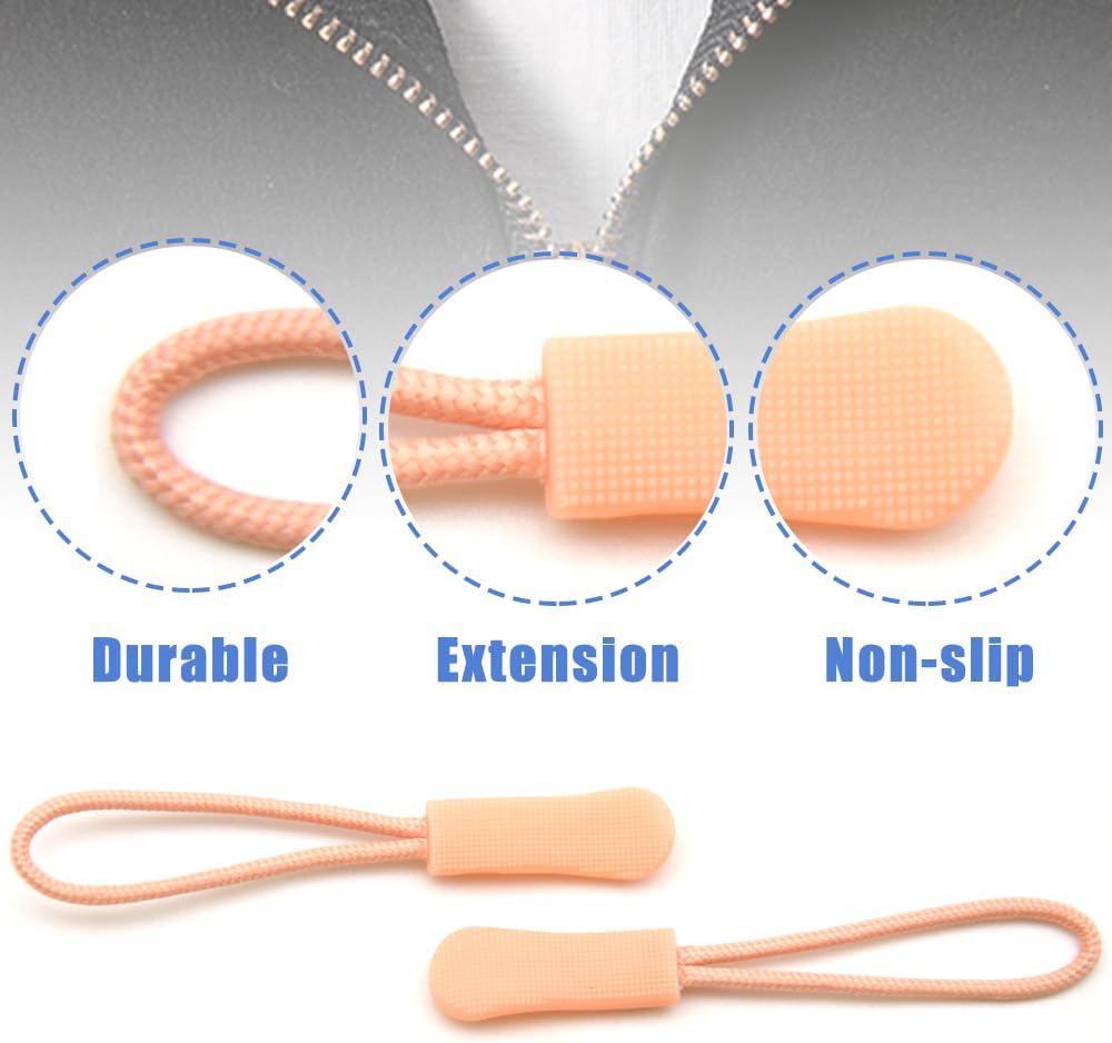 Ruidee 50 Pieces Zipper Pulls Zipper Tabs Zipper Pull Cord Extender Replacement Zipper Pulls for Backpacks, Jackets, Luggage, Purses, Handbags（Light Flesh Pink）