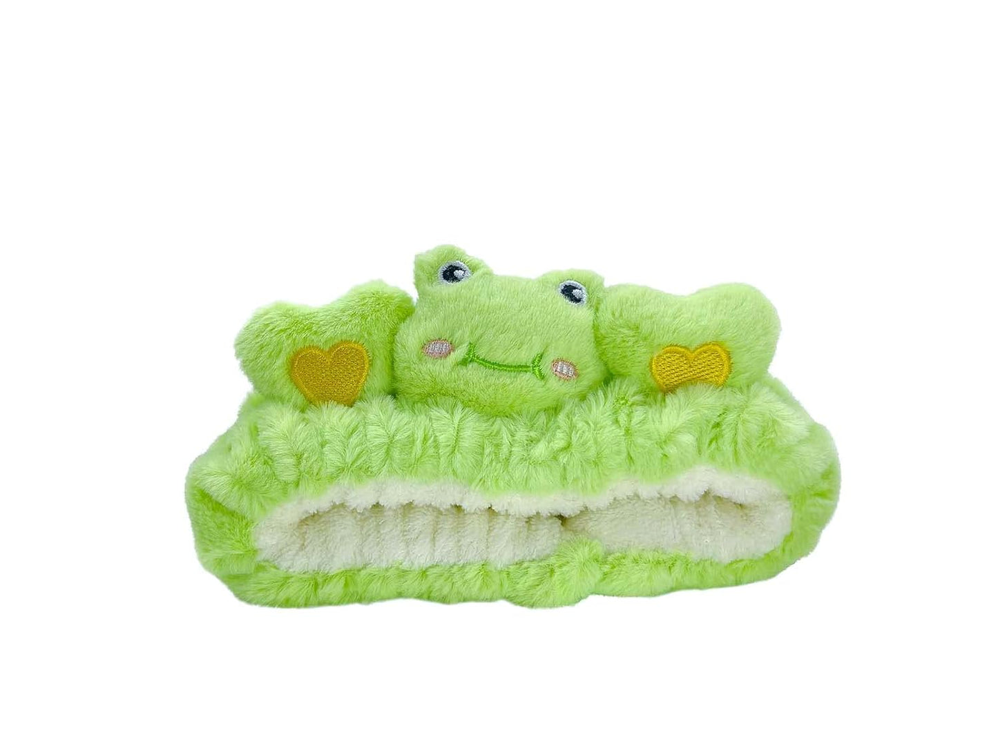 Cute Kawaii Spa Headband Green Frog headband for Women's Skincare, Makeup and Washing - Soft Microfiber Coral Fluffy Towel Headbands for Girls' Hair