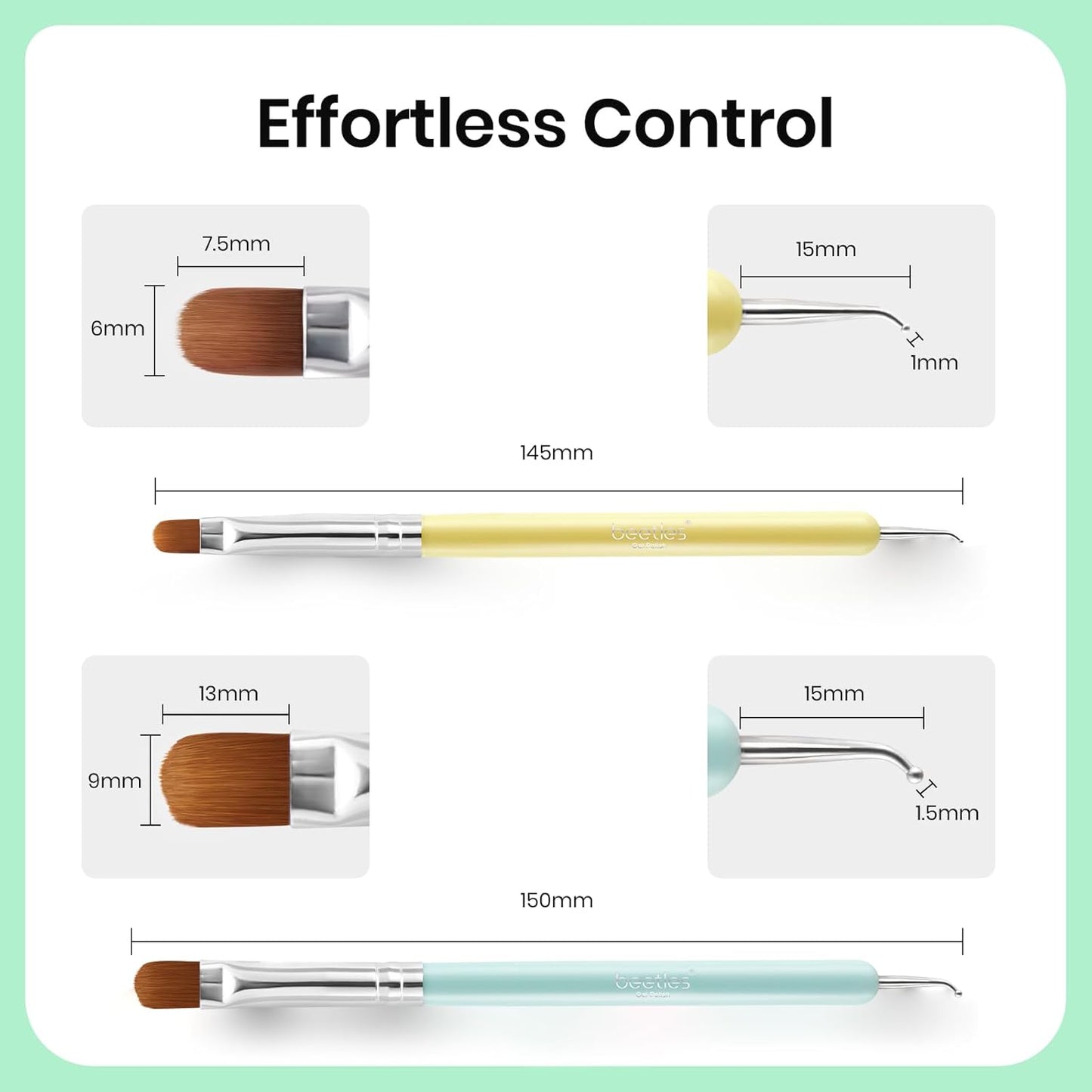 Beetles Nail Art Clean Up Brushes, 2 PCS Nail Brush with Dotting Tool for Cleaning, Size16+Size 6 Nail Art Design Acrylic Nail Brush design French Tips Tool Nail Brushes For Nail Art Manicure