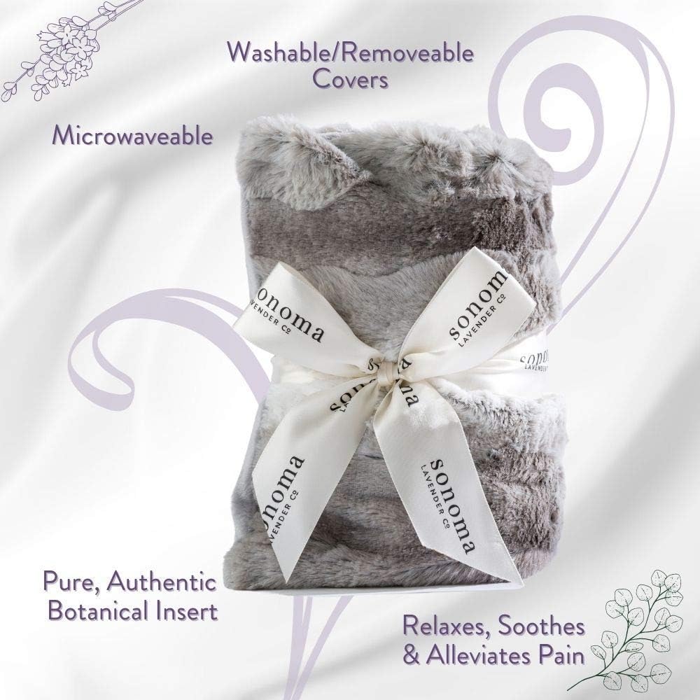 Sonoma Lavender Spa Heat Wrap for Neck, Shoulders and Lower Back, Microwaveable Lavender Aromatherapy Heating Pad, Removable and Washable Covers, Stress and Pain Relief (9" x 26", Platinum Angora)