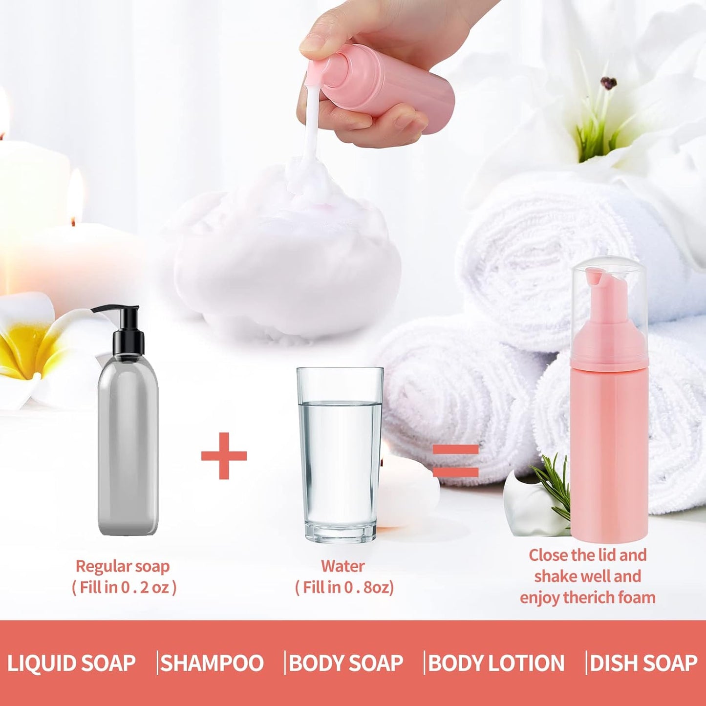 36 pcs 2oz Empty Foam Soap Dispensers Bottle Lash Cleanser Bottles Refillable Cleaning for Shampoo Lotion Hand Sanitizer Cosmetics Castile BPA-Free