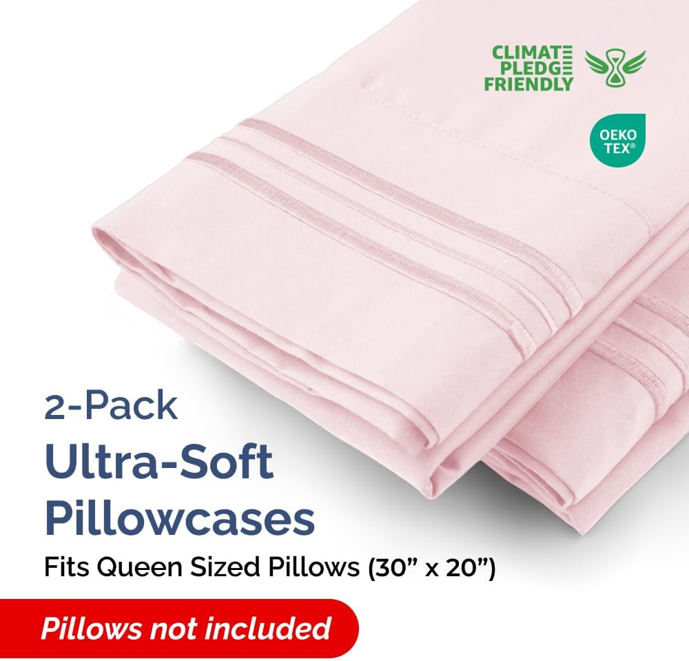 Queen Pillow Cases Set of 2 - Ultra Soft Hotel Quality Pillowcase Covers - Comfy, Cozy & Wrinkle Free - Shrinkage and Fade Resistant - Machine Washable Pillow Protectors - 2 Piece Set - Lavender Pink
