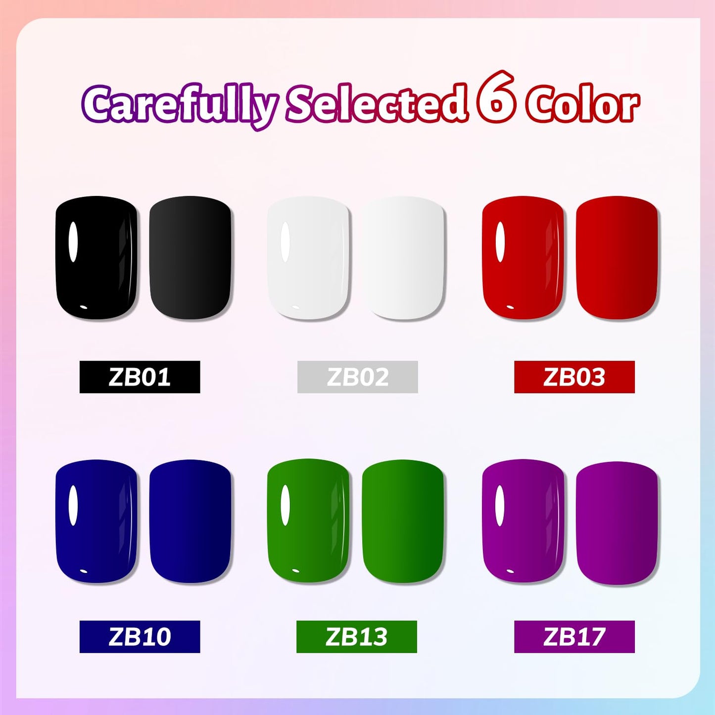 10ml Nail Polish Set 6 Colors Black White Red Deep Blue Dark Green Deep Purple All Seasons Neutral Color Quick Dry Nail Polish Set for Women Salon DIY Nail Art