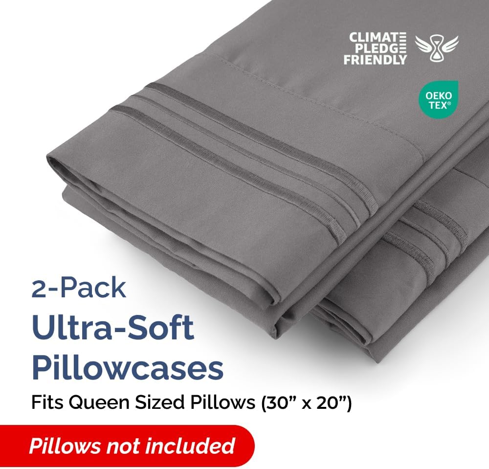 Queen Pillow Cases Set of 2 - Ultra Soft Hotel Quality Pillowcase Covers - Comfy, Cozy & Wrinkle Free - Shrinkage, Stain & Fade Resistant - Machine Washable Pillow Protectors - 2 Piece Set - Dark Grey