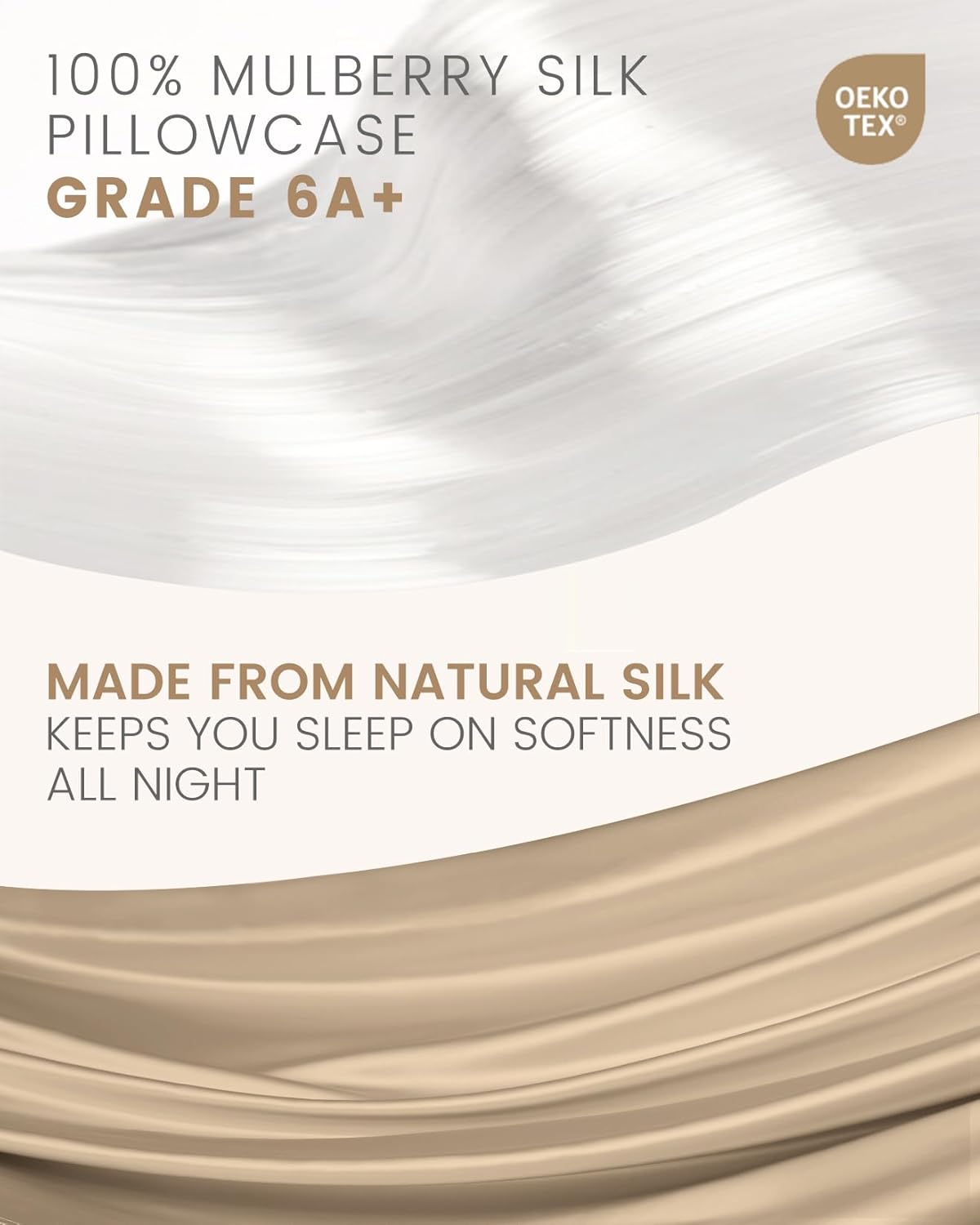 THXSILK 100% Mulberry Silk Pillowcase for Hair and Skin, Grade 6A+ Mulberry Silk Pillow Case, Natural Silk Pillow Case Cover with Zipper, 1pc(California King Size 20"x40", Taupe)